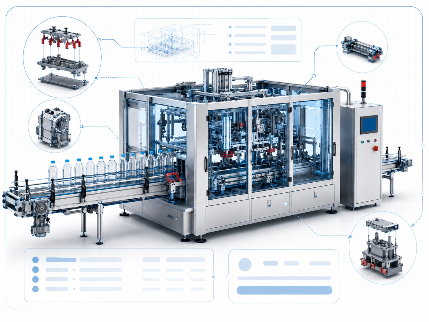 Visualizzazione tecnica di una macchina automatica con tavole esplose e ricambi