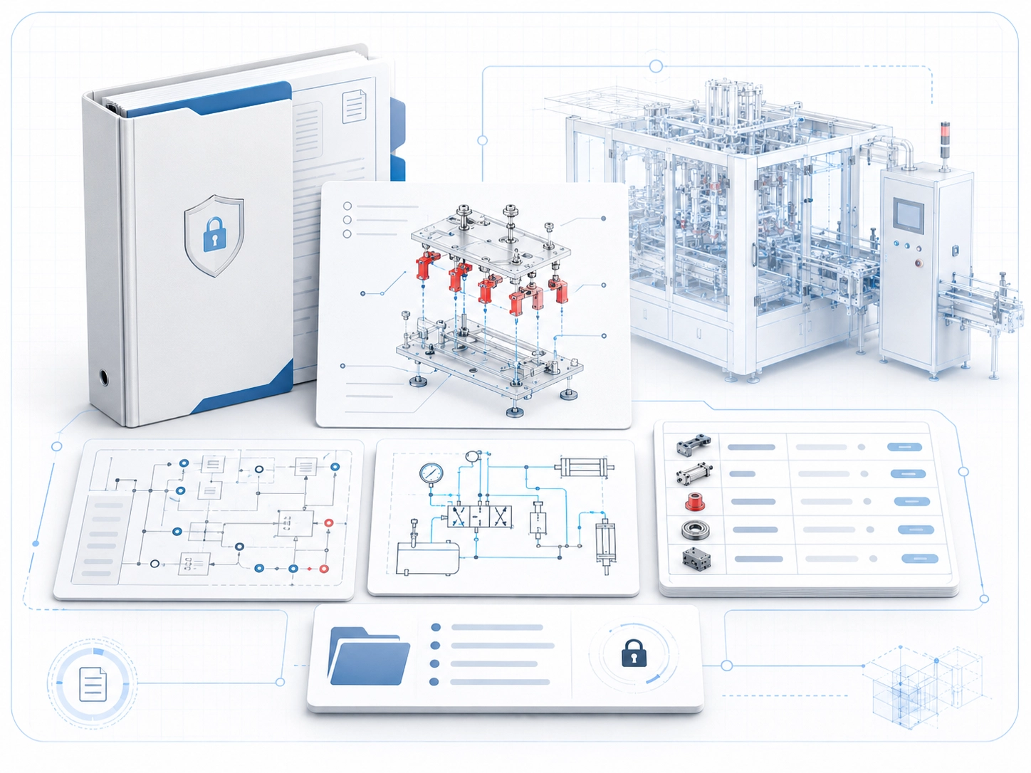 Documentazione tecnica riservata con manuali, schemi e distinta ricambi